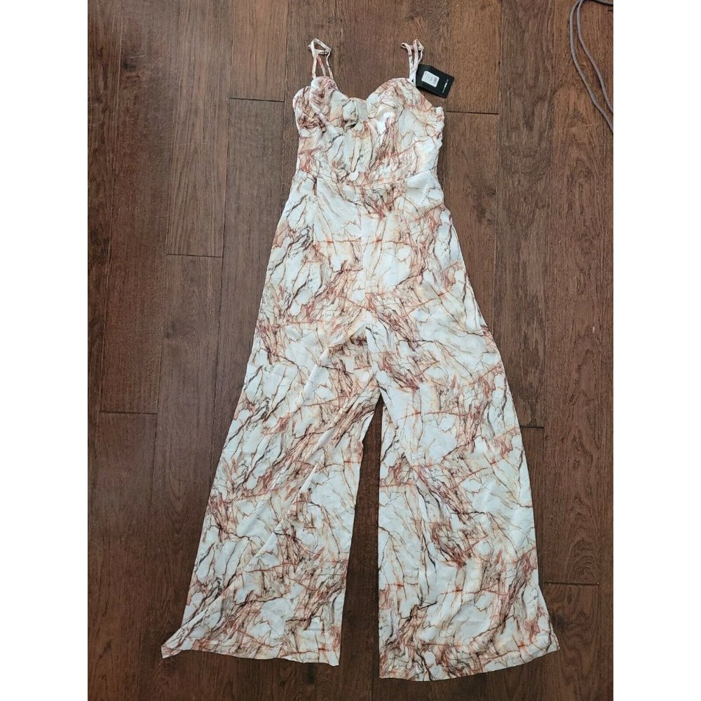City Chic Satin Jumpsuit - Ivory Combo Sz Medium